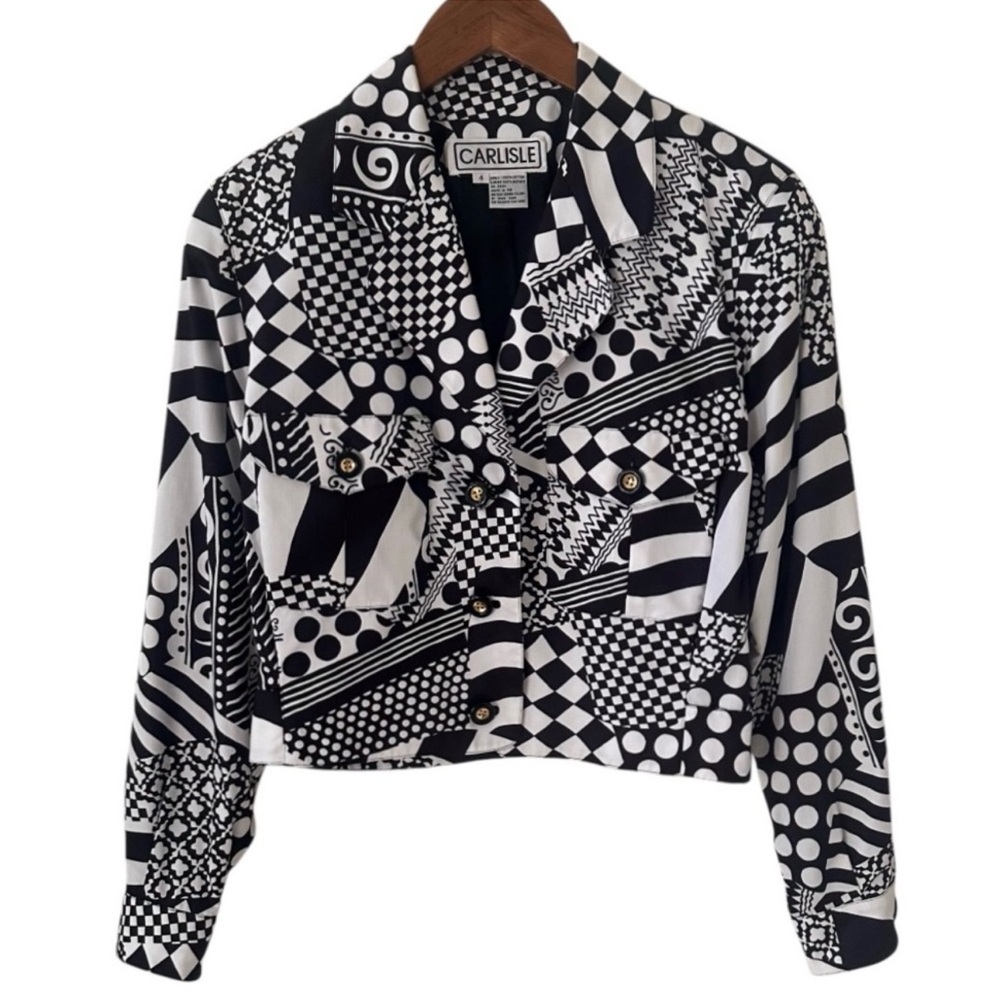 Carlisle Vintage Black and White Geometric Print 3 Button Jacket Size 4